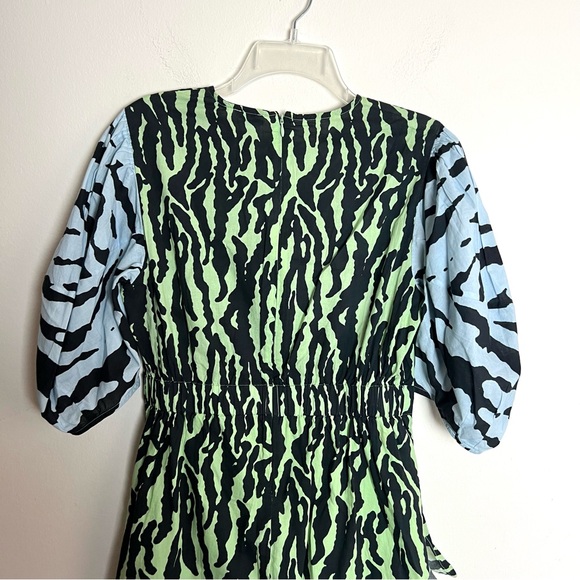 Rhode Pia Tiger Print Color block Wrap Ruched Mini Puff Sleeve Dress - Picture 13 of 13